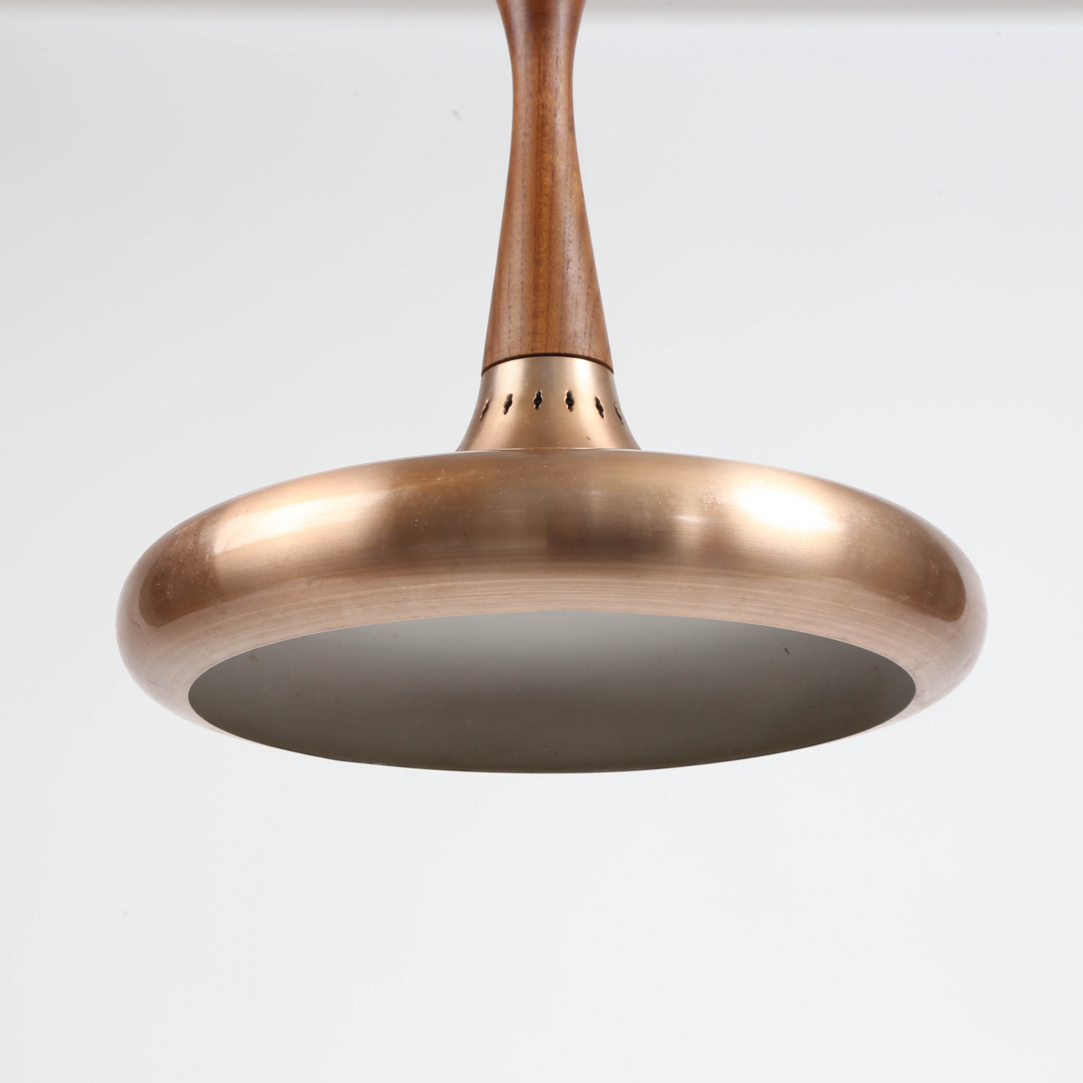 Underneath view highlighting the tapering opening of the Scandinavian modern pendant