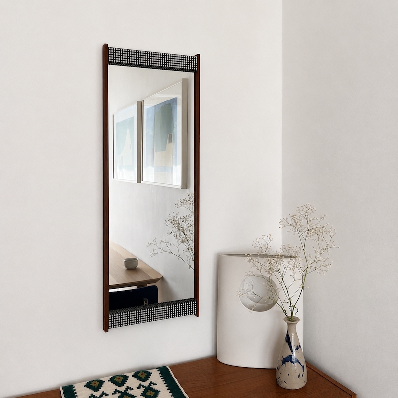 West German Modernist Teak Mirror